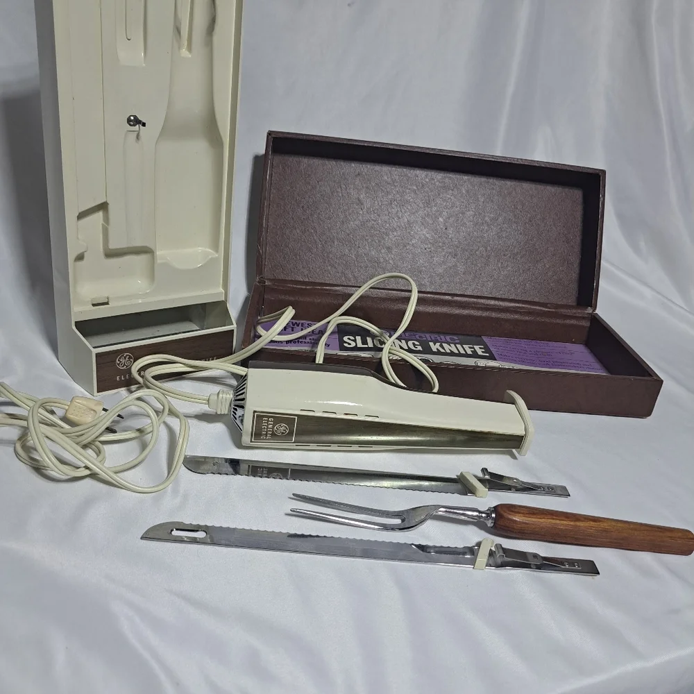 Vintage‎ GE General Electric Slicing Knife w/Case Wall Mount Tested WORKS